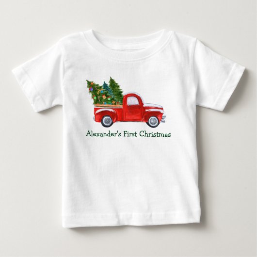 Baby eerste kerstdag rode vrachtwagen groene naam (Voorkant)