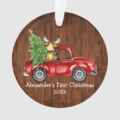 Baby Eerste Kerstdag Rode Vrachtwagen Moose Rustic Ornament (voorkant)