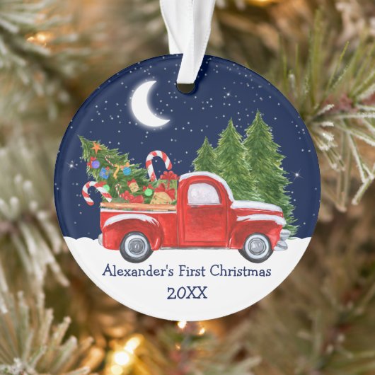 Baby eerste kerstdag roodrotswagen ornament (Boom)