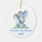 Baby eerste kerstdag Waterverf blauw olifant Keramisch Ornament (Links)