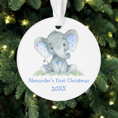 Baby eerste kerstdag Waterverf blauw olifant Ornament