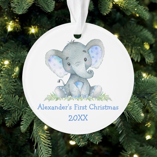 Baby eerste kerstdag Waterverf blauw olifant Ornament
