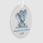 Baby eerste kerstdag Waterverf blauw olifant Ornament (voorkant)