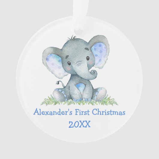 Baby eerste kerstdag Waterverf blauw olifant Ornament (voorkant)