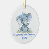 Baby eerste kerstdag Waterverf Blauwe olifant Bow Keramisch Ornament (Rechts)