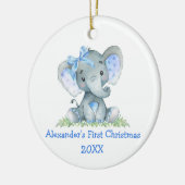 Baby eerste kerstdag Waterverf Blauwe olifant Bow Keramisch Ornament (Links)