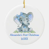 Baby eerste kerstdag Waterverf Blauwe olifant Bow Keramisch Ornament (Achterkant)
