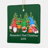 Baby Eerste kerstdagen met Gnomen Green Square Keramisch Ornament (Links)