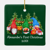 Baby Eerste kerstdagen met Gnomen Green Square Keramisch Ornament (Achterkant)