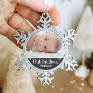 Baby Eerste Kerstdagsvlokje Aandenken Grijs Tin Sneeuwvlok Ornament