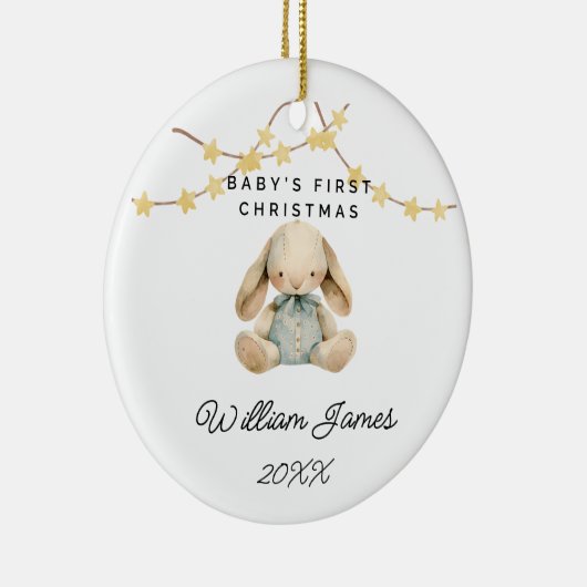 Baby Eerste Kerstdier Schattige Baby Boy Rabbit Keramisch Ornament (Rechts)