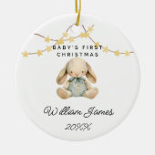 Baby Eerste Kerstdier Schattige Baby Boy Rabbit Keramisch Ornament (Voorkant)