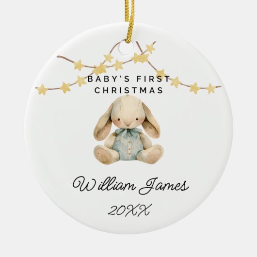 Baby Eerste Kerstdier Schattige Baby Boy Rabbit Keramisch Ornament (Voorkant)