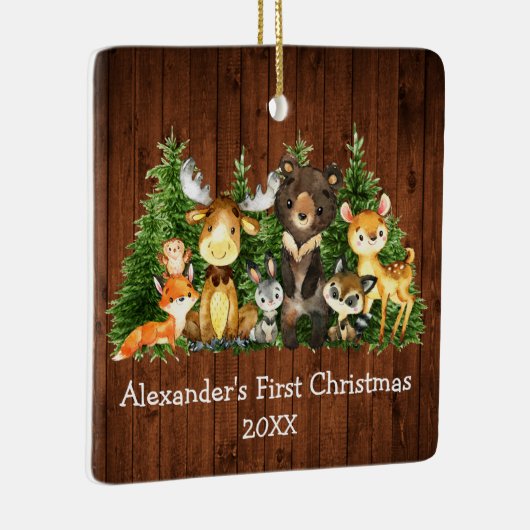 Baby eerste kerstdieren Rustic - FOTO BACK Keramisch Ornament (Rechts)