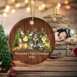 Baby eerste kerstdieren Rustige FOTO BACK RD Keramisch Ornament