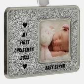 Baby eerste kerstfeest Aangepaste foto en naam Gli Verzilverd Omlijst Ornament (Rechts)