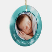 Baby eerste kerstfeest Blauwgroen Bokeh Persoonlij Keramisch Ornament (Rechts)