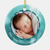 Baby eerste kerstfeest Blauwgroen Bokeh Persoonlij Keramisch Ornament (Voorkant)