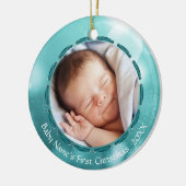 Baby eerste kerstfeest Blauwgroen Bokeh Persoonlij Keramisch Ornament (Links)
