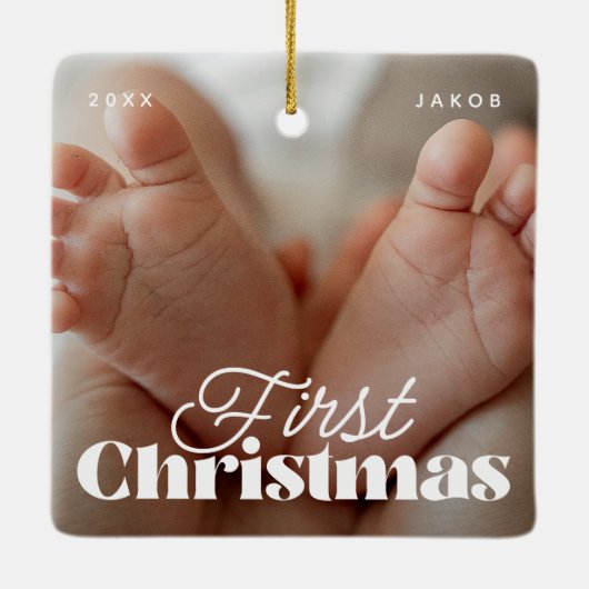 Baby eerste kerstfeest Elegant Moderne Aangepaste  Keramisch Ornament (Achterkant)