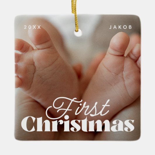 Baby eerste kerstfeest Elegant Moderne Aangepaste Keramisch Ornament (Voorkant)