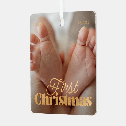 Baby eerste kerstfeest Elegant Moderne Aangepaste Metalen Ornament (Voorkant links)