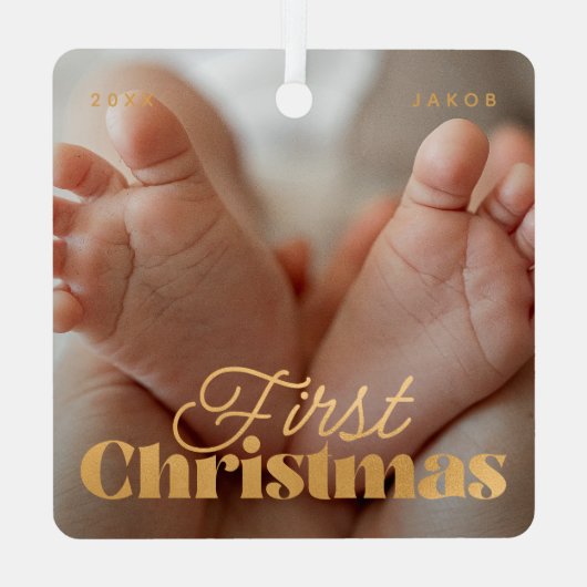 Baby eerste kerstfeest Elegant Moderne Aangepaste Metalen Ornament (Achterkant)