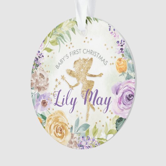 Baby eerste kerstfeest en bloemen ornament (voorkant)