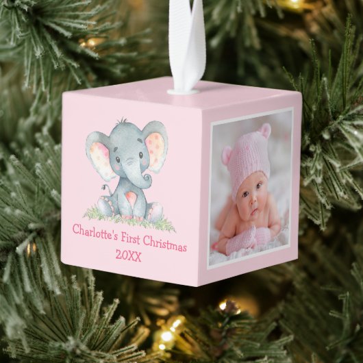 Baby Eerste Kerstfeest Foto Waterverf Elephant Decoratie (Boom)