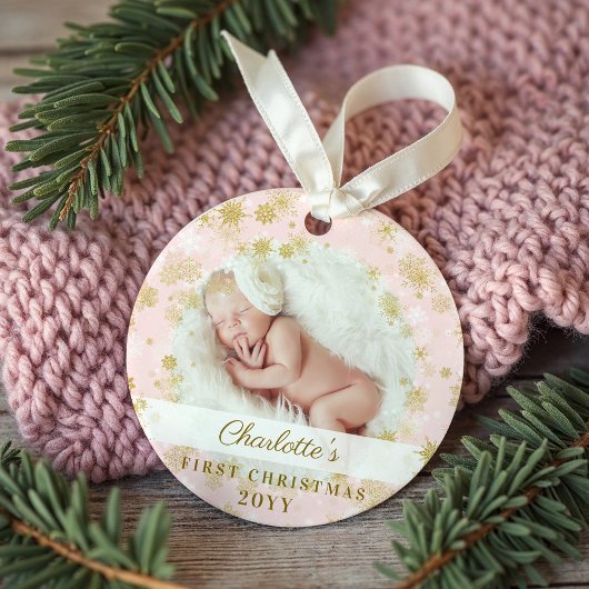 Baby eerste kerstfeest Magische goudvlekken Foto Ornament