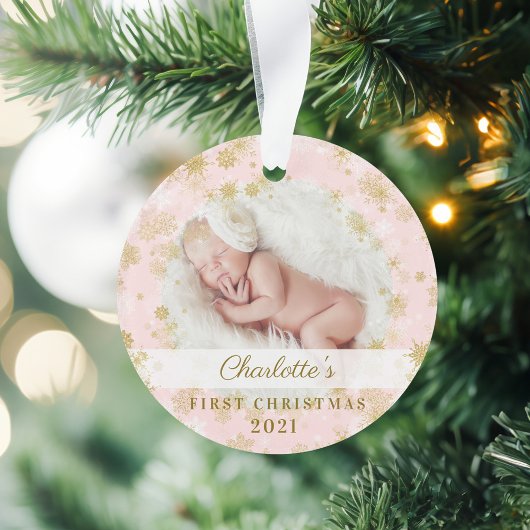 Baby eerste kerstfeest Magische goudvlekken Foto Ornament