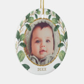 Baby eerste kerstfeest met gouden eucalyptus keramisch ornament (Rechts)