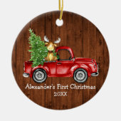 Baby eerste kerstfeest Rustige Ronde met roodvrach Keramisch Ornament (Voorkant)