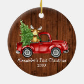 Baby eerste kerstfeest Rustige Ronde met roodvrach Keramisch Ornament (Achterkant)