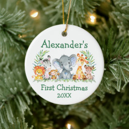 Baby eerste kerstfeest Safari Dieren Groene Ronde Keramisch Ornament