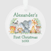 Baby eerste kerstfeest Safari Dieren Groene Ronde Ornament (achterkant)