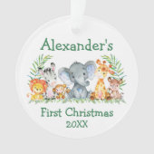 Baby eerste kerstfeest Safari Dieren Groene Ronde Ornament (voorkant)