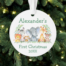 Baby eerste kerstfeest Safari Dieren Groene Ronde Ornament