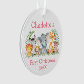 Baby eerste kerstfeest Safari Dieren Roze Ronde Ornament (voorkant)