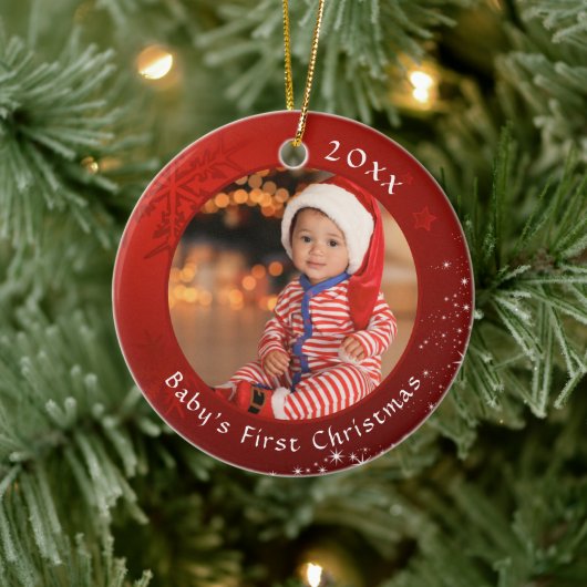 Baby eerste kerstfeestdag Rood Snowflake Stars 2 f Keramisch Ornament (Boom)