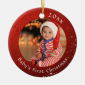 Baby eerste kerstfeestdag Rood Snowflake Stars 2 f Keramisch Ornament (Voorkant)