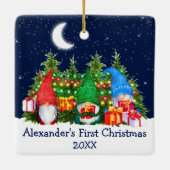 Baby Eerste kerstfeestdagen Waterverf Gnomes Keramisch Ornament (Achterkant)