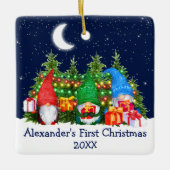 Baby Eerste kerstfeestdagen Waterverf Gnomes Keramisch Ornament (Voorkant)