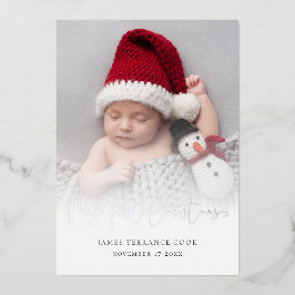 Baby Eerste kerstfoto Datum geboorte F Folie Feestdagenkaart