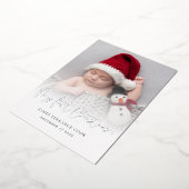 Baby Eerste kerstfoto Datum geboorte F Folie Feestdagenkaart (Gedraaid)