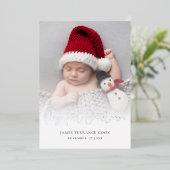 Baby Eerste kerstfoto Datum geboorte F Folie Feestdagenkaart (Staand Voorkant)
