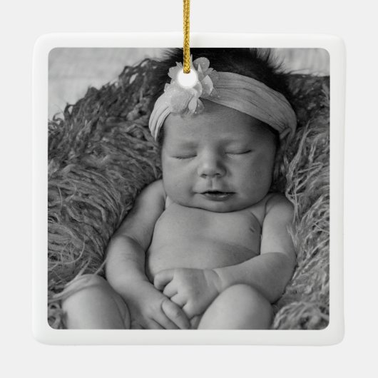 Baby Eerste Kerstfoto Edelweiss Keramisch Ornament (Achterkant)