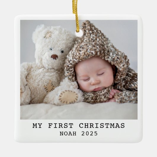 Baby Eerste kerstfoto Elegant Modern Minimal Keramisch Ornament (Voorkant)