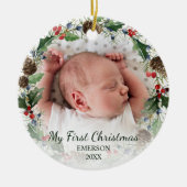 Baby eerste kerstfoto feestdag wee keramisch ornament (Voorkant)