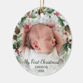 Baby eerste kerstfoto feestdag wee keramisch ornament (Links)
